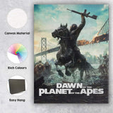 Apocalyptic Ape Warrior on Rearing Black Horse Burning Bridge Action Fantasy Canvas Wall Art Print Decor Picture Ready to Hang
