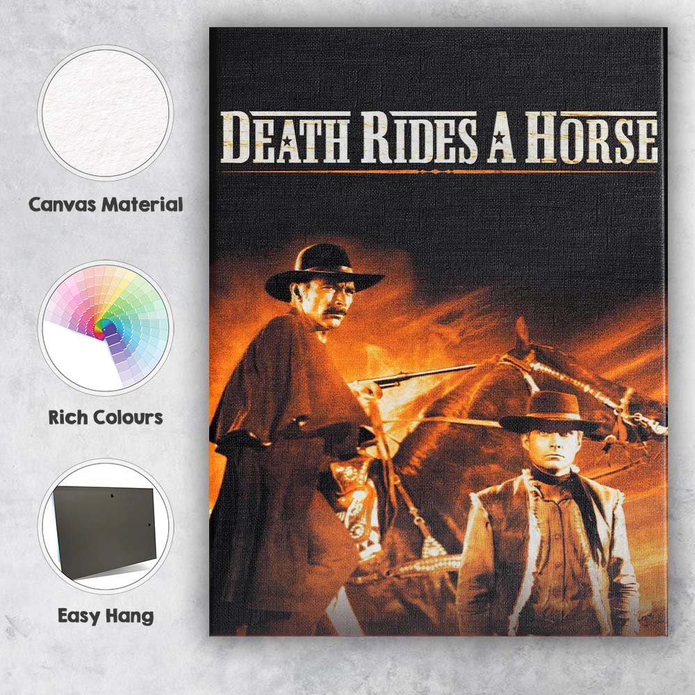 Fiery Spaghetti Western Gunslinger Horseback Sepia Action Movie Artwork Canvas Wall Art Print Decor Picture Ready to Hang