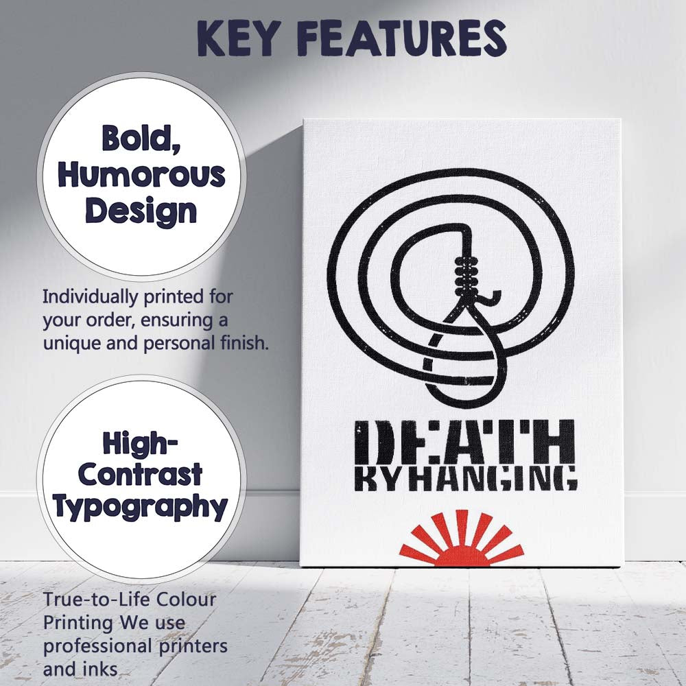 Minimalist Death by Hanging Rope Symbol Graphic Monochrome Poster Canvas Wall Art Print Decor Picture Ready to Hang