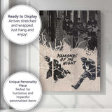 Monochrome Noir Chase Scene Expressionist Brushstroke Crime Thriller Artwork Canvas Wall Art Print Decor Picture Ready to Hang