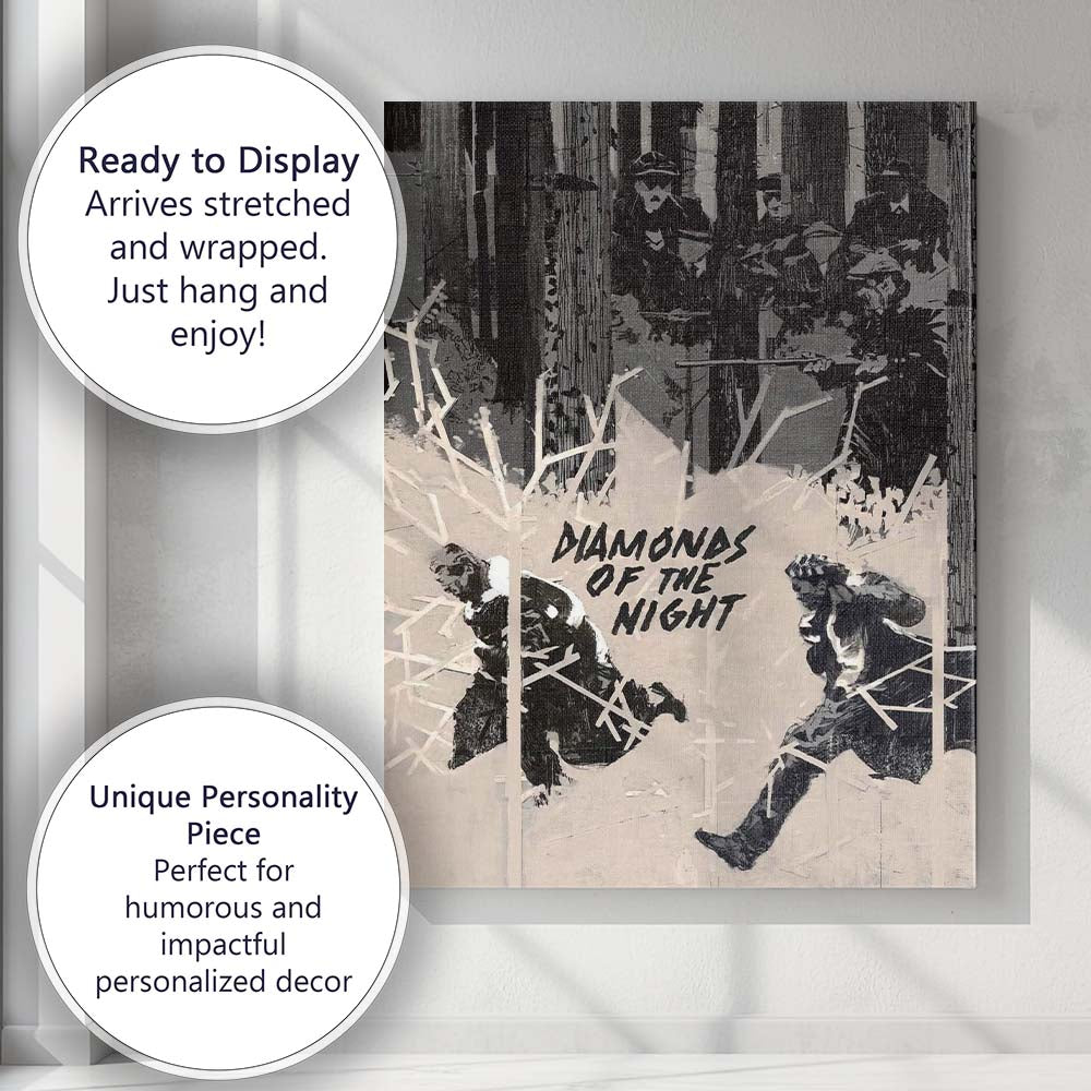 Monochrome Noir Chase Scene Expressionist Brushstroke Crime Thriller Artwork Canvas Wall Art Print Decor Picture Ready to Hang