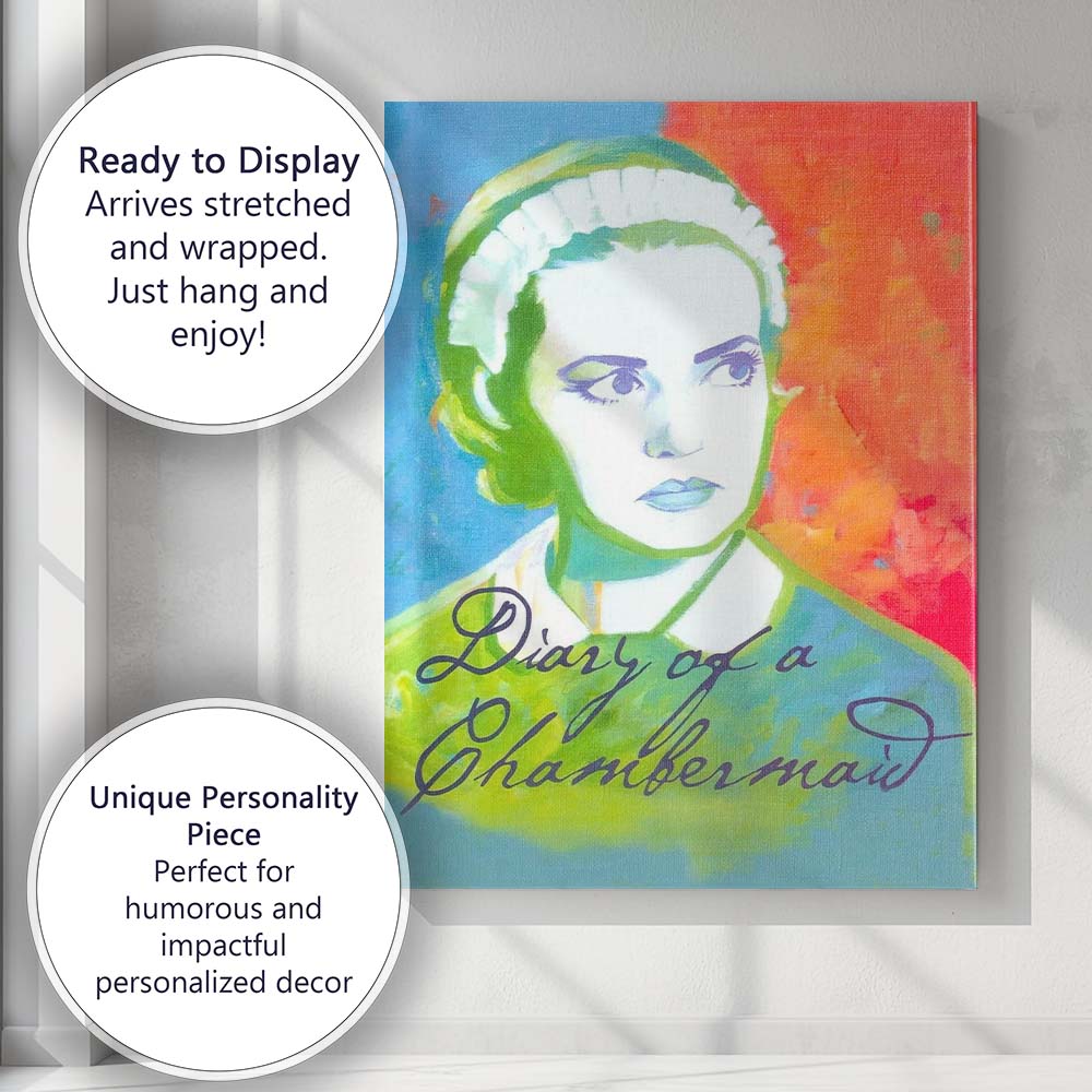 Vibrant Pop Art Chambermaid Portrait Colourful Retro Illustration Canvas Wall Art Print Decor Picture Ready to Hang