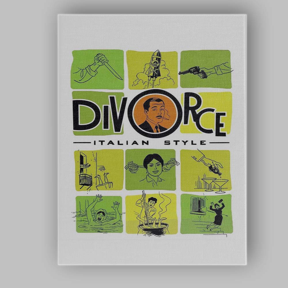 Retro Italian Crime Cinema Graphic Panels Lime Green Illustration Canvas Wall Art Print Decor Picture Ready to Hang