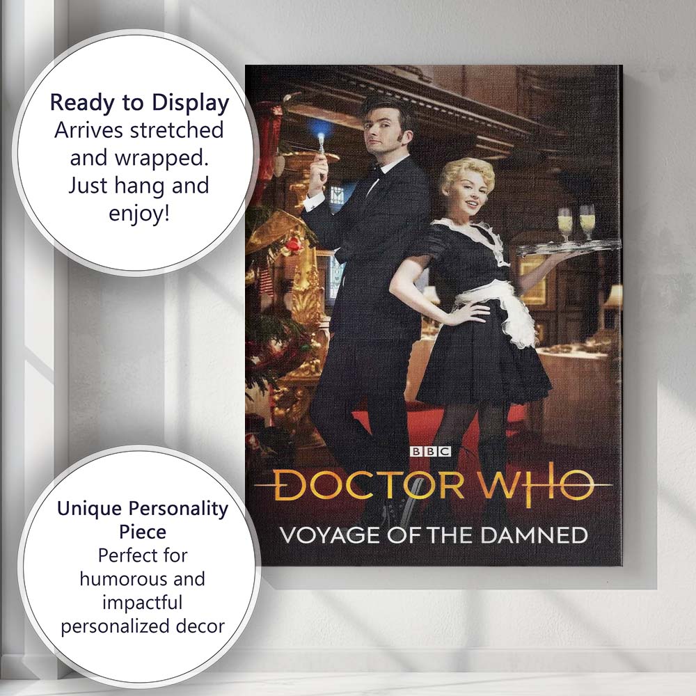 Festive Sci Fi Time Traveller and Maid Hotel Adventure Cinematic Canvas Wall Art Print Decor Picture Ready to Hang