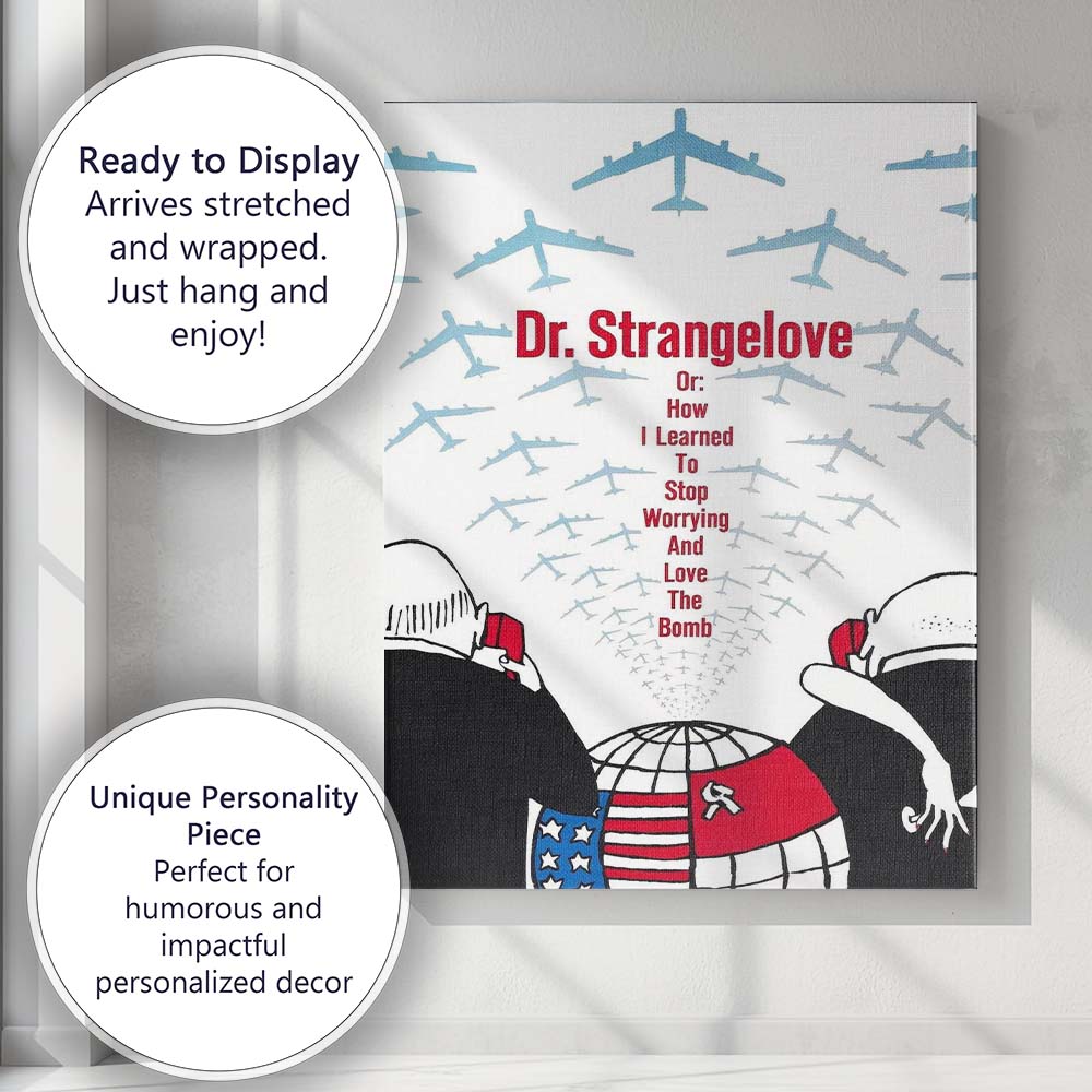 Mid Century Political Satire Warplanes Graphic Film Poster Style Canvas Wall Art Print Decor Picture Ready to Hang