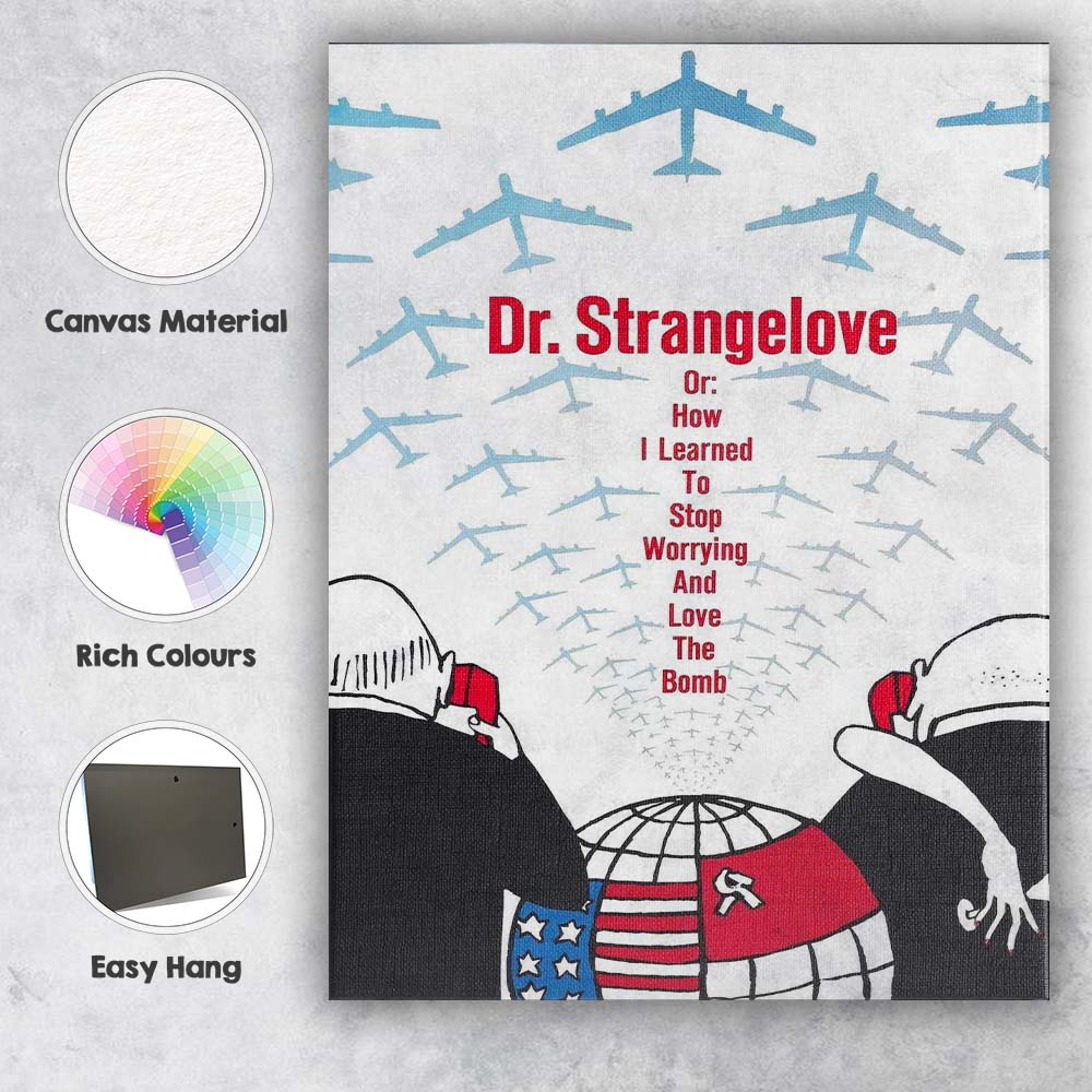 Mid Century Political Satire Warplanes Graphic Film Poster Style Canvas Wall Art Print Decor Picture Ready to Hang