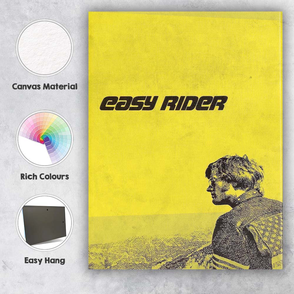 Minimalist Yellow Biker Road Movie Retro Graphic Canvas Wall Art Print Decor Picture Ready to Hang
