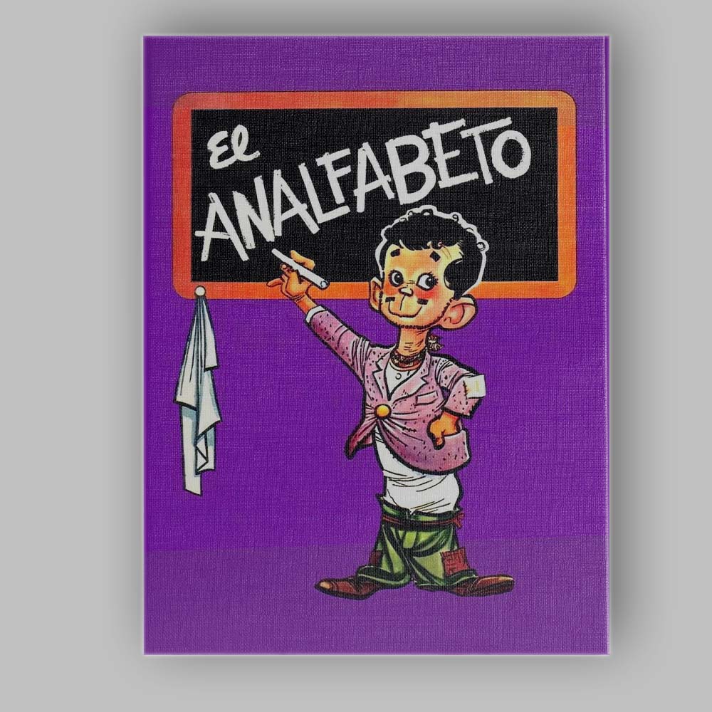 Retro Classroom Cartoon Teacher Blackboard Illustration Purple Background Canvas Wall Art Print Decor Picture Ready to Hang