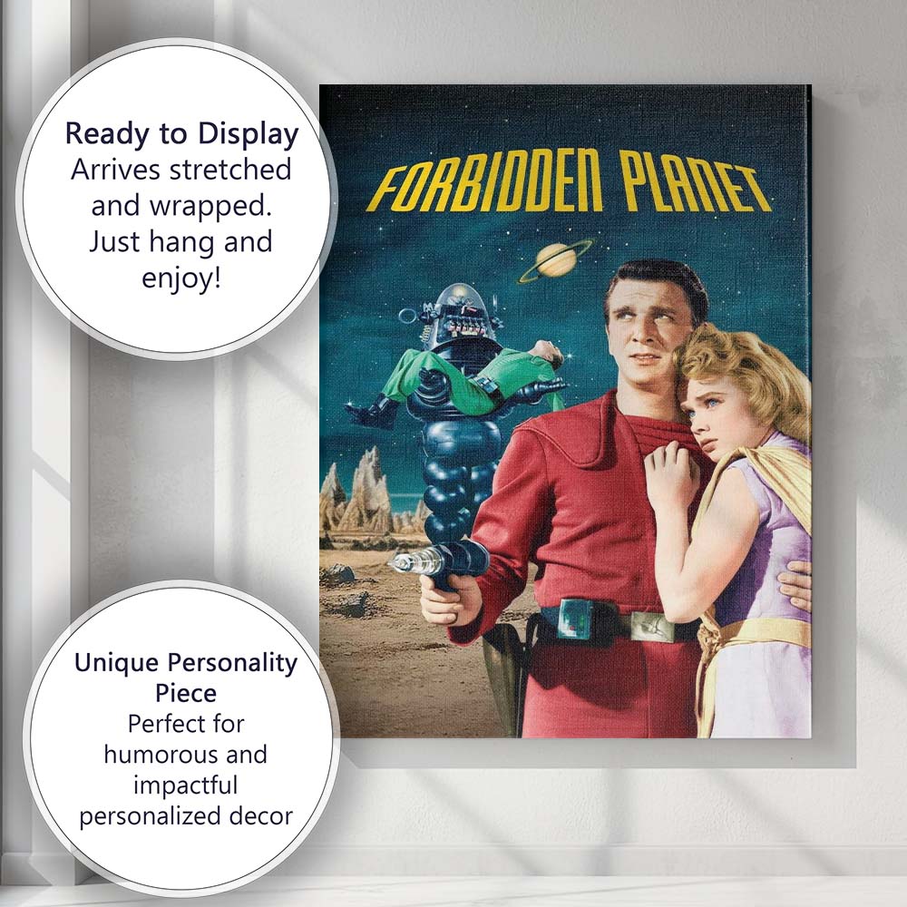 Retro Science Fiction Space Adventure Robot And Planet Artwork Canvas Wall Art Print Decor Picture Ready to Hang