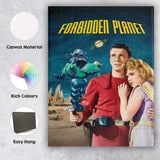 Retro Science Fiction Space Adventure Robot And Planet Artwork Canvas Wall Art Print Decor Picture Ready to Hang