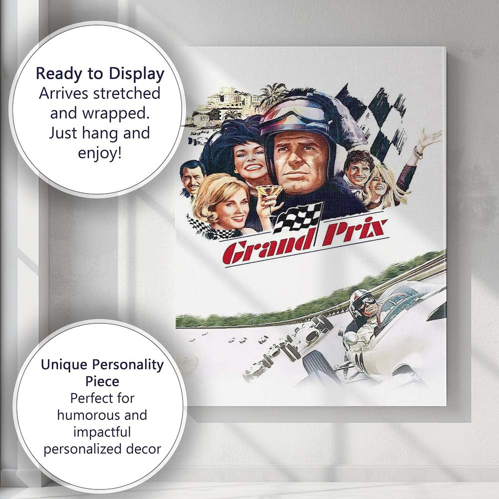 Retro Motor Racing Grand Prix Sports Illustration Poster Canvas Wall Art Print Decor Picture Ready to Hang