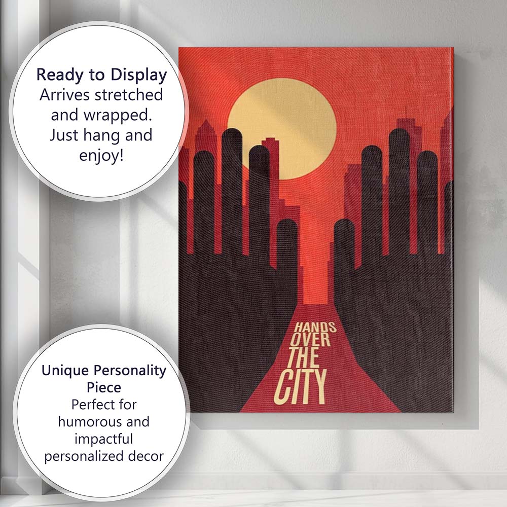 Abstract Red Orange City Skyline Sunset Graphic Design Canvas Wall Art Print Decor Picture Ready to Hang