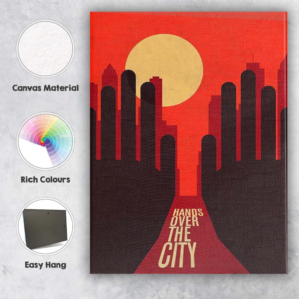 Abstract Red Orange City Skyline Sunset Graphic Design Canvas Wall Art Print Decor Picture Ready to Hang