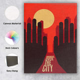 Abstract Red Orange City Skyline Sunset Graphic Design Canvas Wall Art Print Decor Picture Ready to Hang