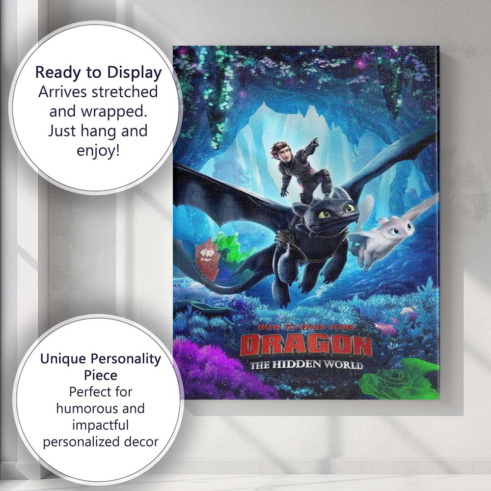 Fantasy Dragon Rider Glowing Crystal Cave Adventure Artwork Canvas Wall Art Print Decor Picture Ready to Hang