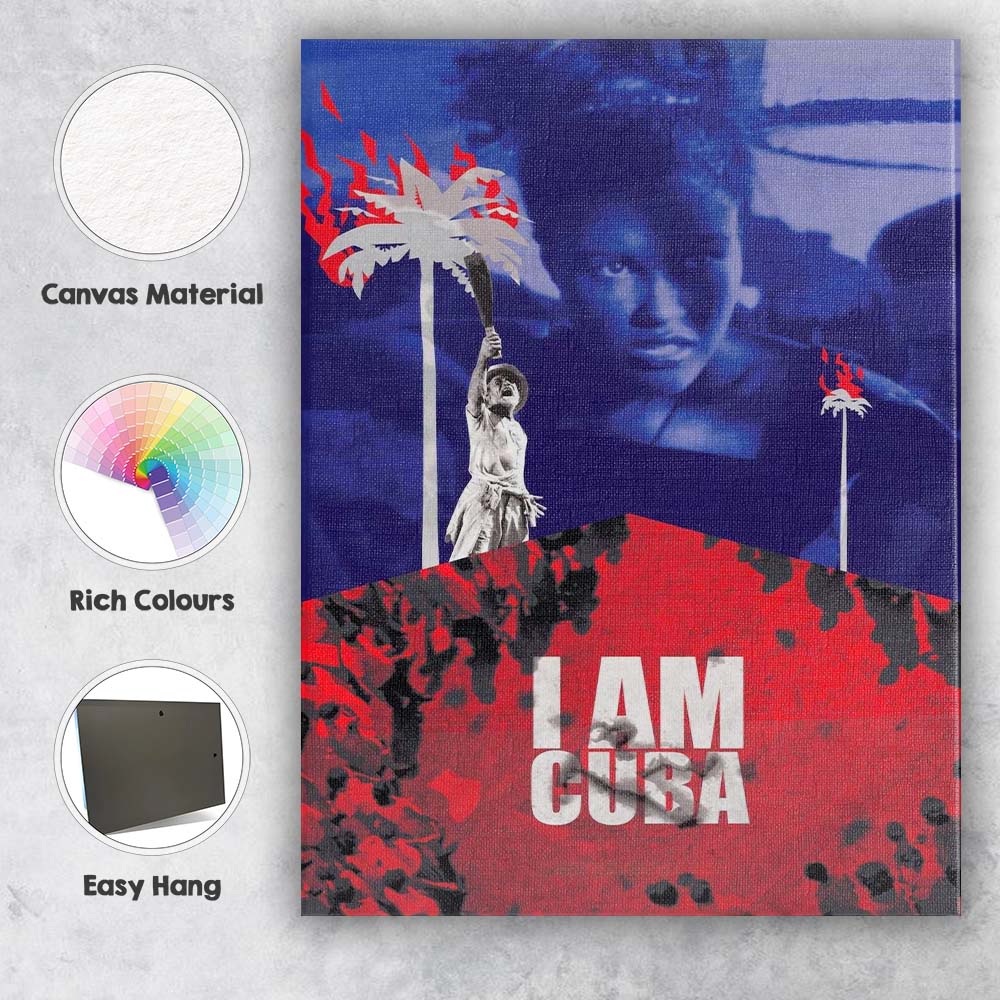 Cuban Revolution Inspired Red Blue Political Art Collage Canvas Wall Art Print Decor Picture Ready to Hang