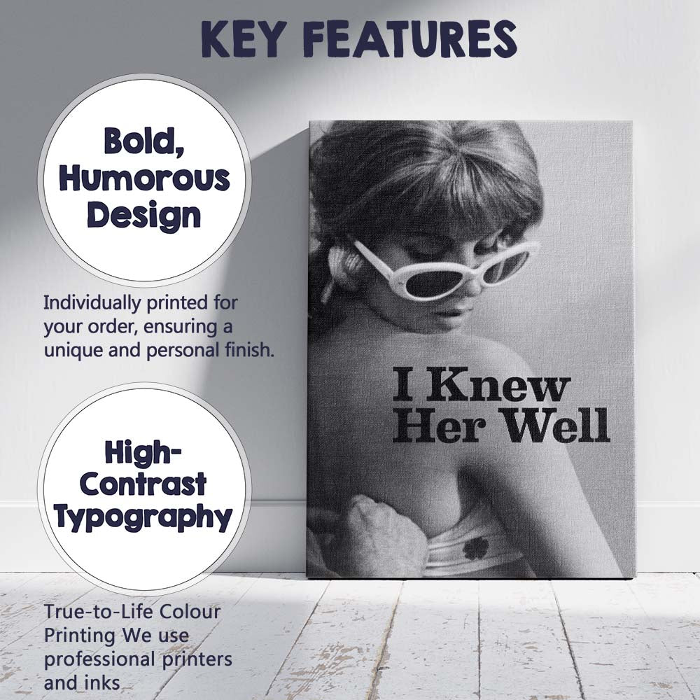 Black And White Retro Fashion Portrait Chic Sunglasses Photography Canvas Wall Art Print Decor Picture Ready to Hang