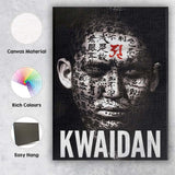 Black and White Japanese Calligraphy Face Portrait Dramatic Artwork Canvas Wall Art Print Decor Picture Ready to Hang