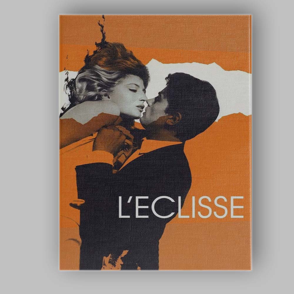Retro Romantic Embrace Orange and Black Mid Century Film Style Canvas Wall Art Print Decor Picture Ready to Hang