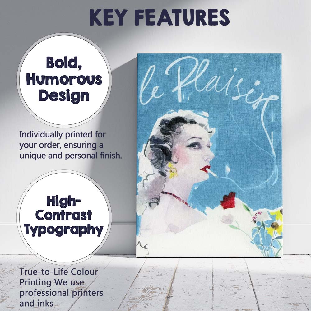 Elegant Parisian Fashion Portrait Soft Blue Watercolour Style Canvas Wall Art Print Decor Picture Ready to Hang