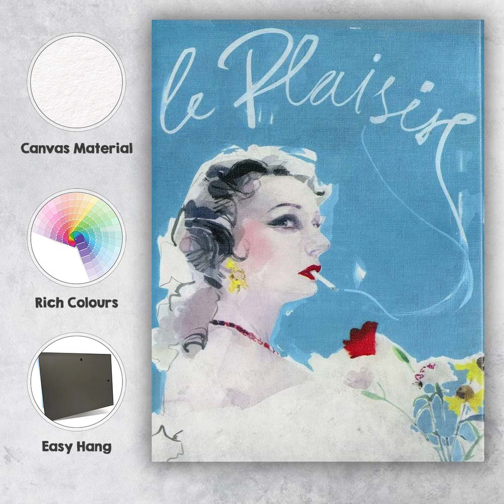 Elegant Parisian Fashion Portrait Soft Blue Watercolour Style Canvas Wall Art Print Decor Picture Ready to Hang