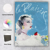 Elegant Parisian Fashion Portrait Soft Blue Watercolour Style Canvas Wall Art Print Decor Picture Ready to Hang