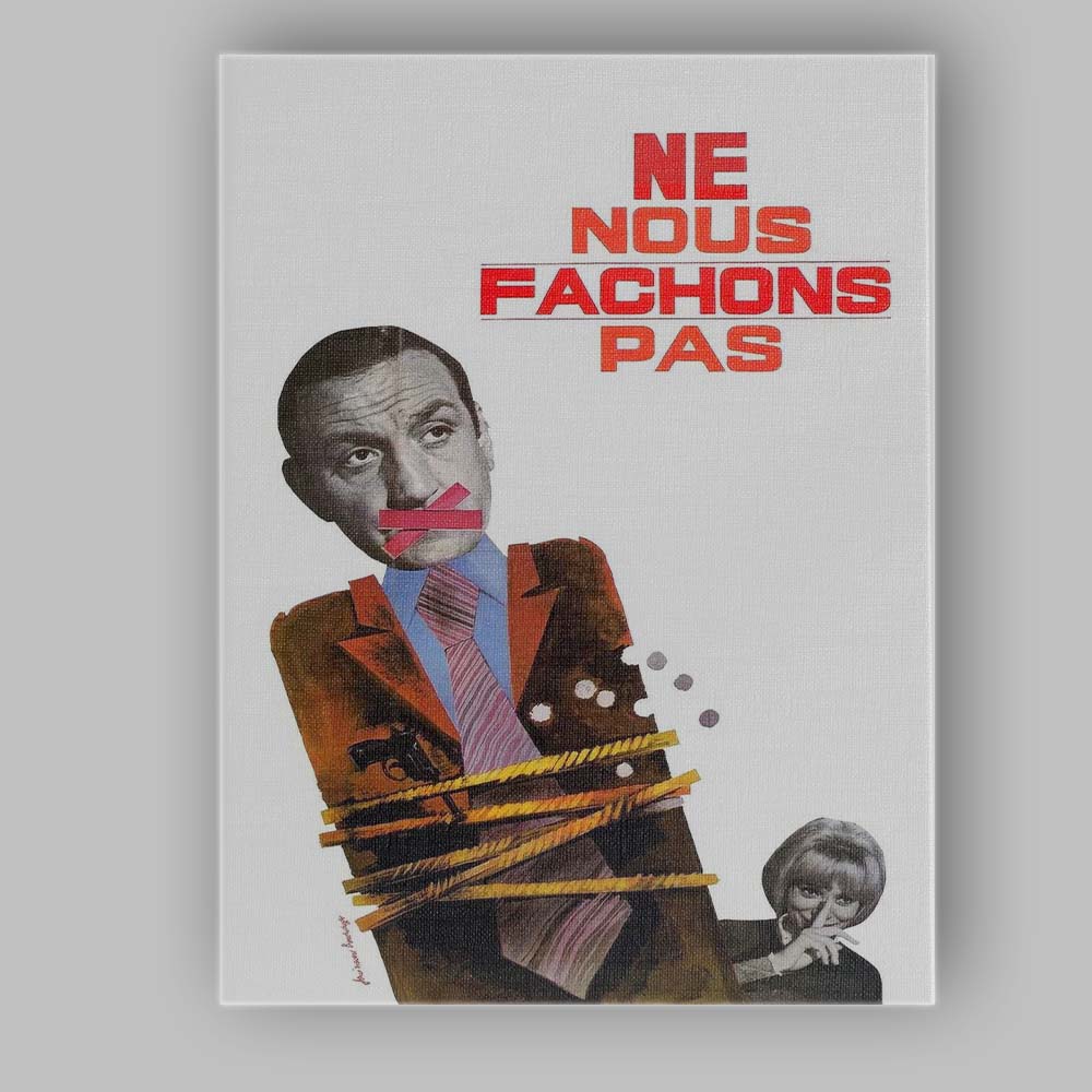 Minimal White Background French Comedy Collage Red Typography Retro Artwork Canvas Wall Art Print Decor Picture Ready to Hang