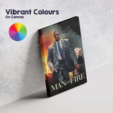 Action Thriller Bodyguard Protecting Young Girl Fire and Smoke Cinematic Canvas Wall Art Print Decor Picture Ready to Hang