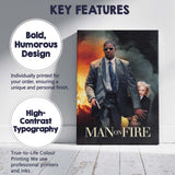 Action Thriller Bodyguard Protecting Young Girl Fire and Smoke Cinematic Canvas Wall Art Print Decor Picture Ready to Hang