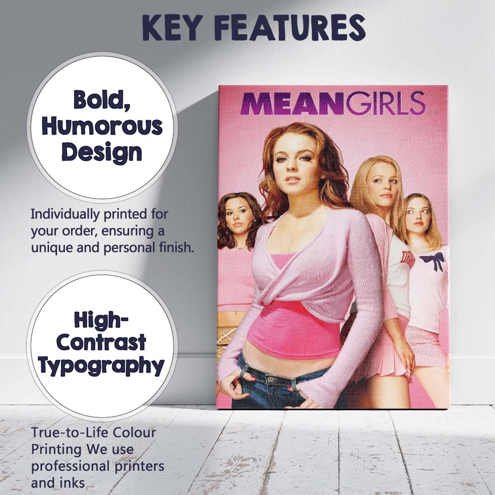 Pink Fashion Teen Friendship Group Glamorous Pop Culture Portrait Canvas Wall Art Print Decor Picture Ready to Hang