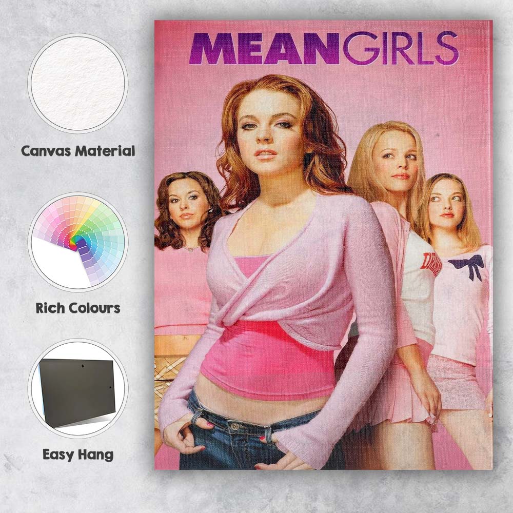 Pink Fashion Teen Friendship Group Glamorous Pop Culture Portrait Canvas Wall Art Print Decor Picture Ready to Hang