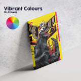 Vibrant Pop Art Mothra Versus Godzilla Kaiju Monster Yellow Graphic Illustration Canvas Wall Art Print Decor Picture Ready to Hang