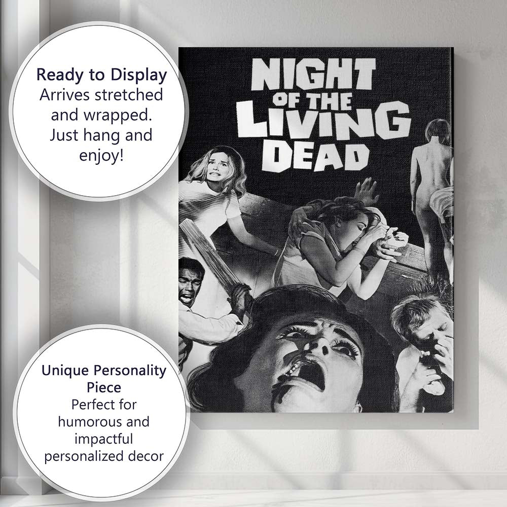 Night of the Living Dead Classic Horror Monochrome Retro Film Collage Canvas Wall Art Print Decor Picture Ready to Hang