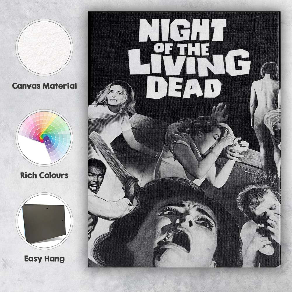 Night of the Living Dead Classic Horror Monochrome Retro Film Collage Canvas Wall Art Print Decor Picture Ready to Hang