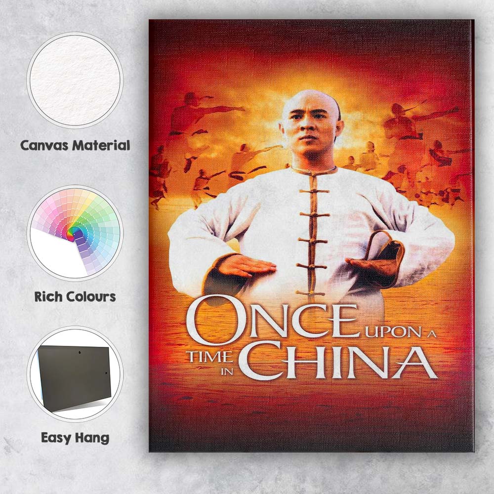 Martial Arts Master Traditional White Robe Fiery Orange Action Canvas Wall Art Print Decor Picture Ready to Hang