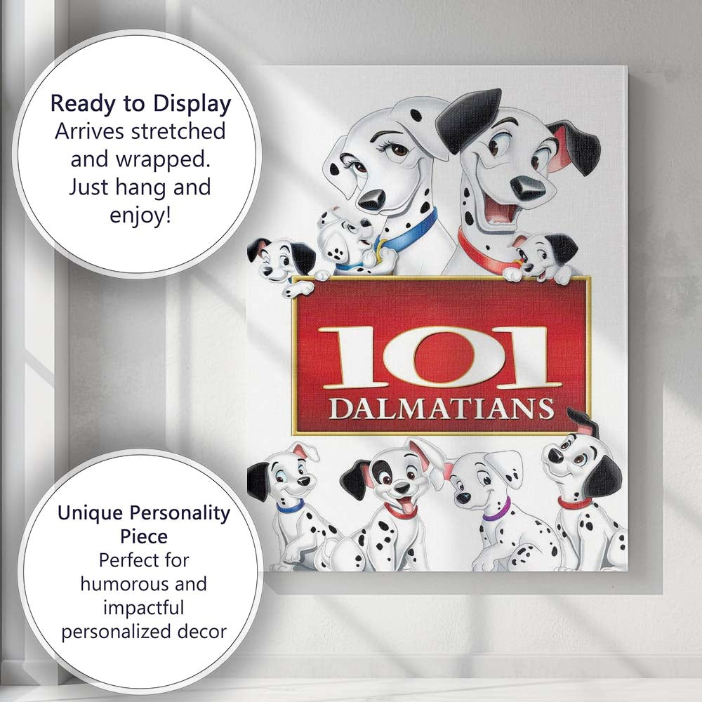 Cute Dalmatian Family Cartoon Character Illustration Red Sign Design Canvas Wall Art Print Decor Picture Ready to Hang