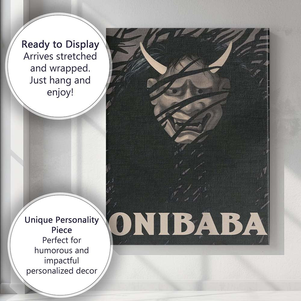 Japanese Folklore Demon Mask Dark Atmospheric Horror Illustration Canvas Wall Art Print Decor Picture Ready to Hang