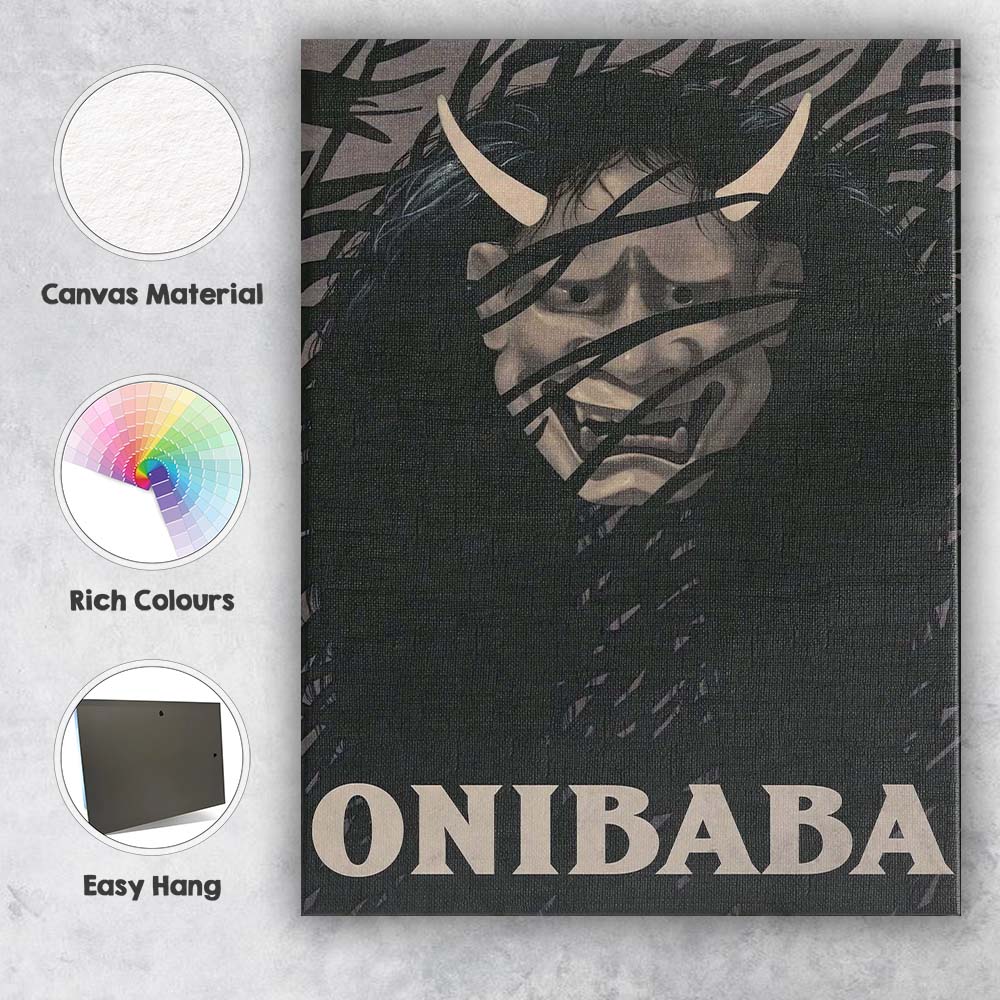 Japanese Folklore Demon Mask Dark Atmospheric Horror Illustration Canvas Wall Art Print Decor Picture Ready to Hang