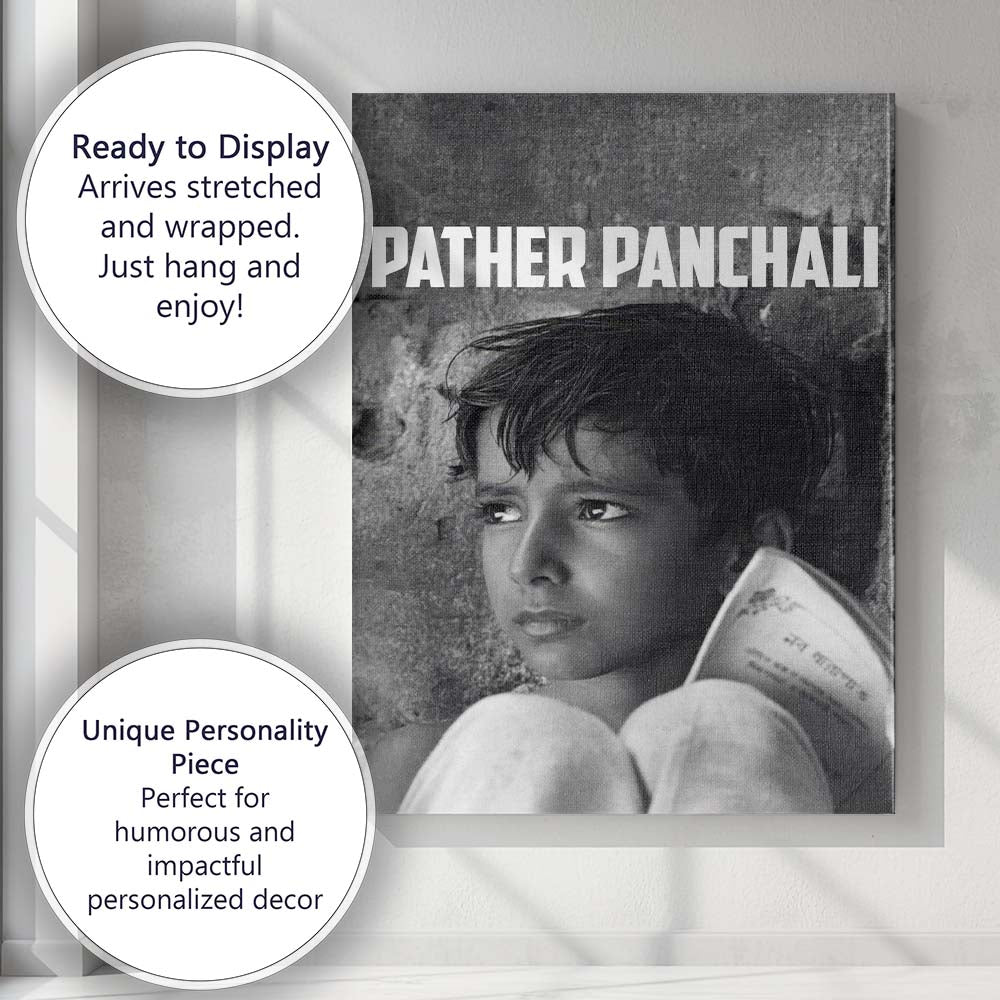 Monochrome Childhood Portrait Rural Bengali Cinema Classic Canvas Wall Art Print Decor Picture Ready to Hang