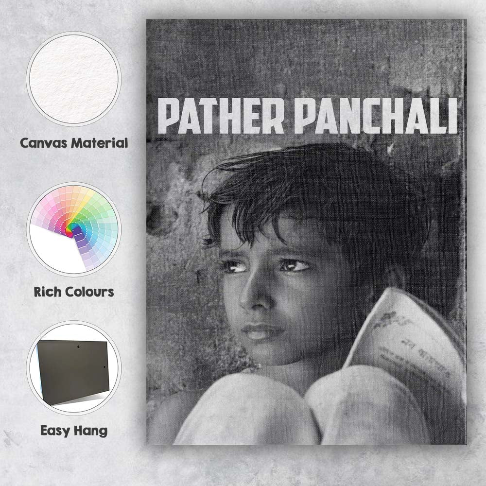 Monochrome Childhood Portrait Rural Bengali Cinema Classic Canvas Wall Art Print Decor Picture Ready to Hang