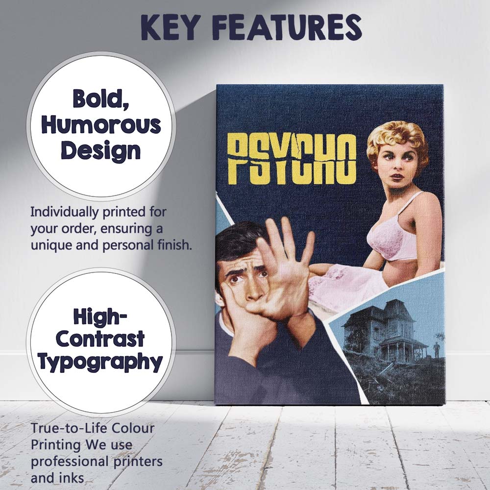 Retro Psychological Horror Blonde Woman Dark Blue Graphic Artwork Canvas Wall Art Print Decor Picture Ready to Hang