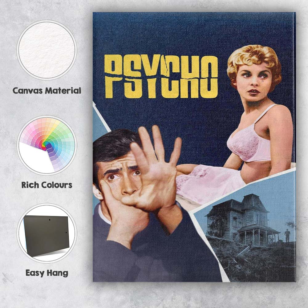 Retro Psychological Horror Blonde Woman Dark Blue Graphic Artwork Canvas Wall Art Print Decor Picture Ready to Hang