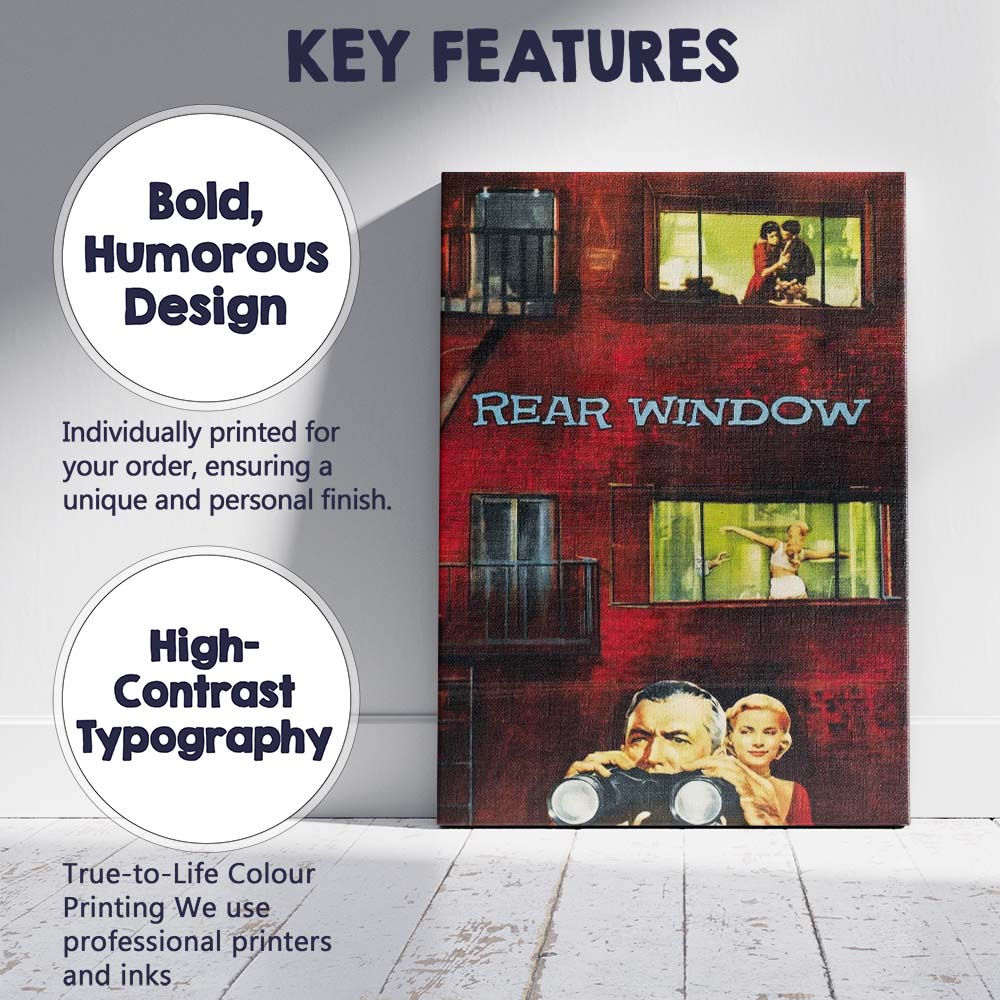 Rear Window Retro Apartment Mystery Thriller Cinematic Red Brick Illustration Canvas Wall Art Print Decor Picture Ready to Hang
