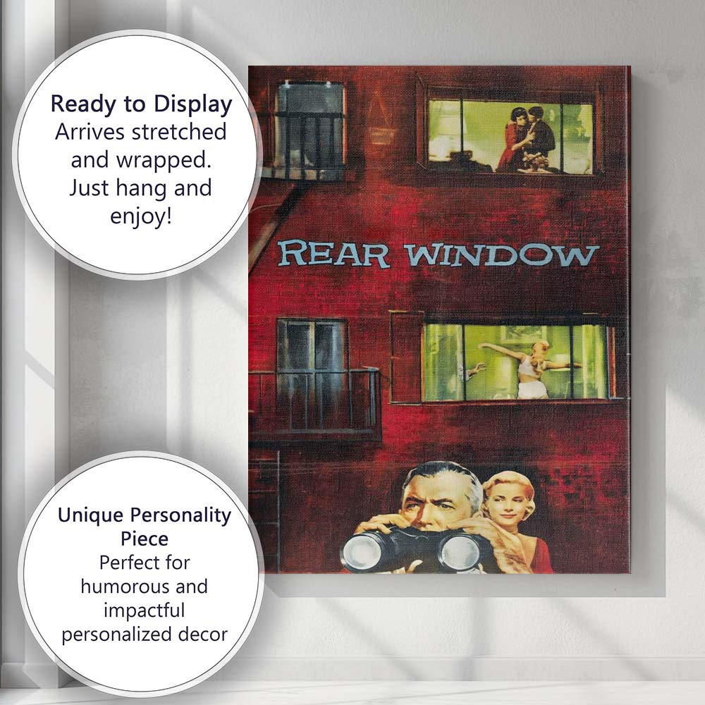Rear Window Retro Apartment Mystery Thriller Cinematic Red Brick Illustration Canvas Wall Art Print Decor Picture Ready to Hang