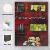 Rear Window Retro Apartment Mystery Thriller Cinematic Red Brick Illustration Canvas Wall Art Print Decor Picture Ready to Hang
