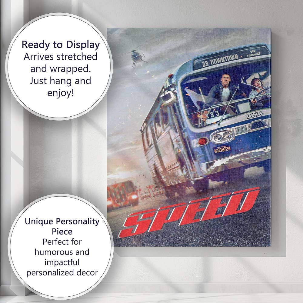Blue Action Bus Chase Thriller Movie Poster Cinematic Urban Adventure Canvas Wall Art Print Decor Picture Ready to Hang