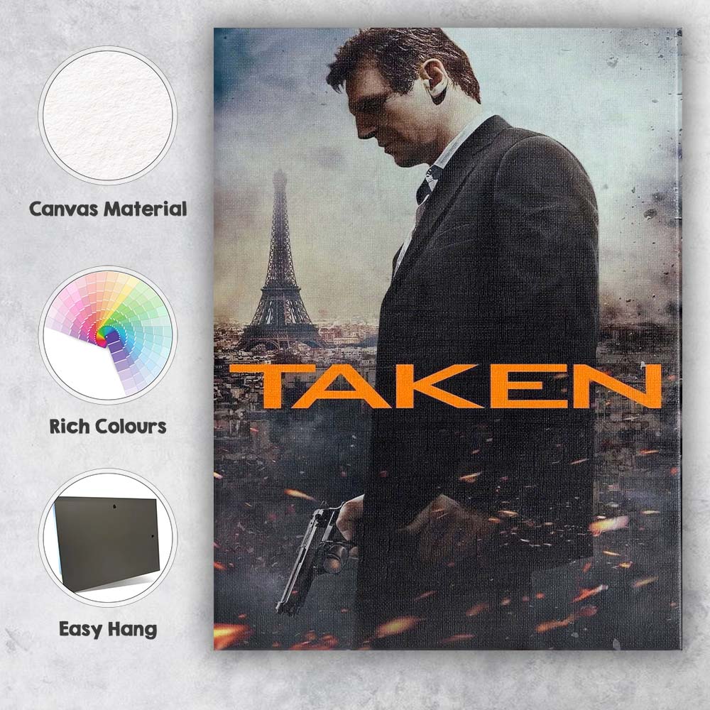 Orange Black Spy Action Thriller Agent Film Poster Paris Skyline Canvas Wall Art Print Decor Picture Ready to Hang