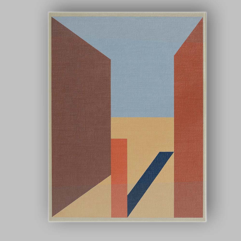 Minimalist Geometric Perspective Shapes Blue and Terracotta Abstract Canvas Wall Art Print Decor Picture Ready to Hang