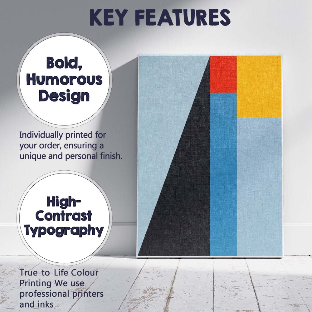 Contemporary Geometric Composition Light Blue Yellow and Black Abstract Canvas Wall Art Print Decor Picture Ready to Hang