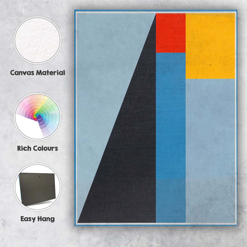 Contemporary Geometric Composition Light Blue Yellow and Black Abstract Canvas Wall Art Print Decor Picture Ready to Hang